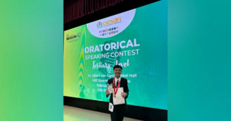 UV Student Macky Campos Wins Top Prize at Regional PRISAA Oratorical Competition