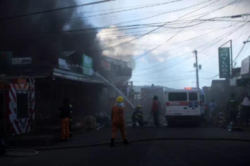 Midday Fire Destroys Naval Mall and Grocery Complex, No Casualties Reported