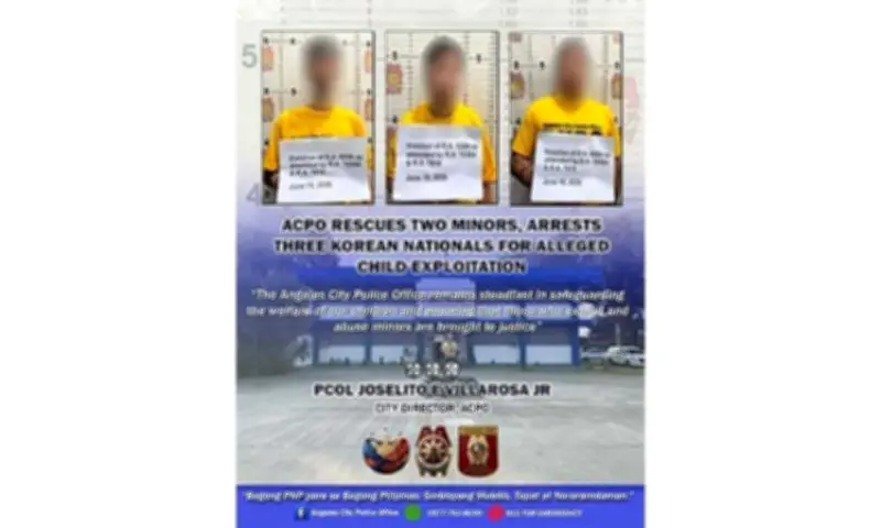 3 Koreans Arrested, 2 Minors Rescued in Angeles Child Exploitation Raid