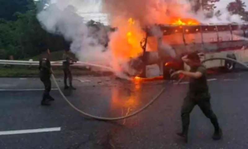 Philippine Army Troops Respond to Davao Metro Shuttle Bus Fire in Davao de Oro