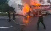 Philippine Army Troops Respond to Davao Metro Shuttle Bus Fire in Davao de Oro