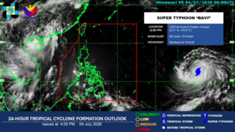 Super Typhoon Bavi Maintains Strength Outside PAR, Expected to Enter as Inday